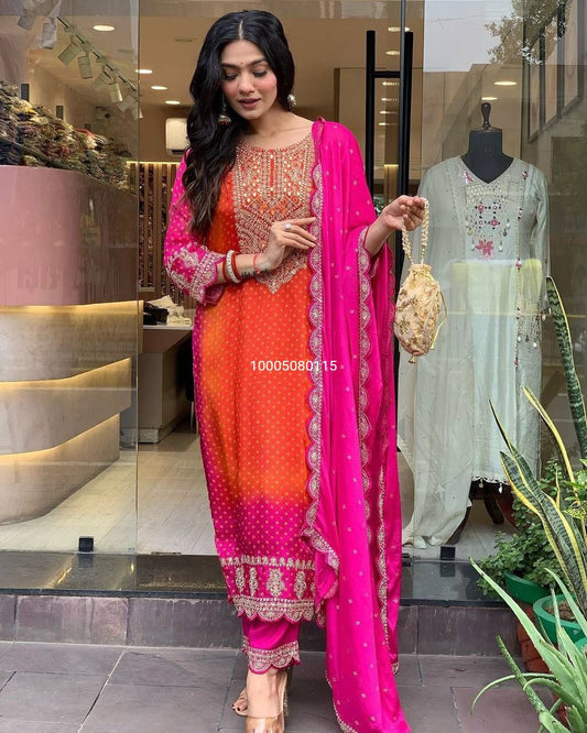 Superb Quality Chinon Silk Designer Suit