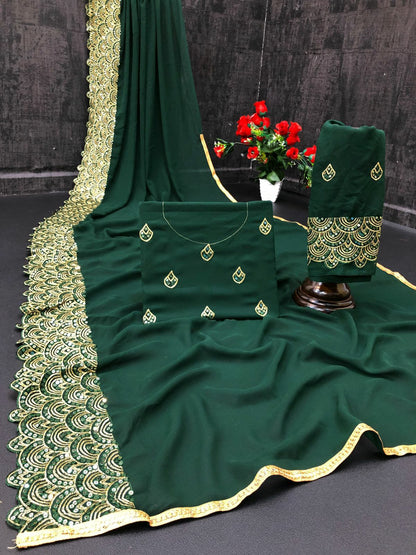 GEORGETTE SAREE WITH SEQUENCE EMBROIDERY WORK Border