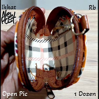 Ikkat Coin Pouch – Zipper Closure with Hook | Return Gift Pack (1 Dozen)