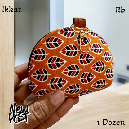 Ikkat Coin Pouch – Zipper Closure with Hook | Return Gift Pack (1 Dozen)