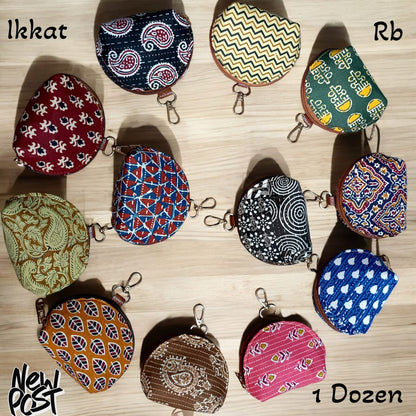 Ikkat Coin Pouch – Zipper Closure with Hook | Return Gift Pack (1 Dozen)