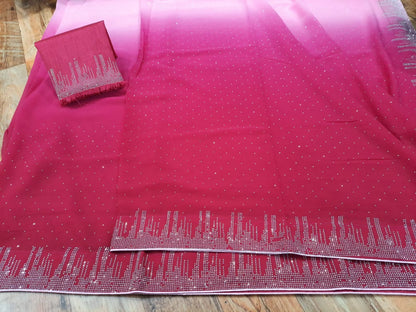Soft georgette padding saree  with beads work all over saree n border WITH BACK SUPPORT LESS