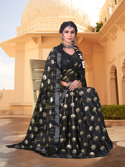 Georgette  saree with sequence  work all over  WITH SATIN BORDER