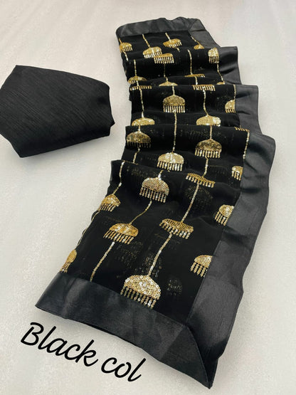 Georgette  saree with sequence  work all over  WITH SATIN BORDER