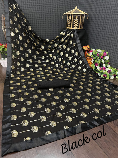 Georgette  saree with sequence  work all over  WITH SATIN BORDER