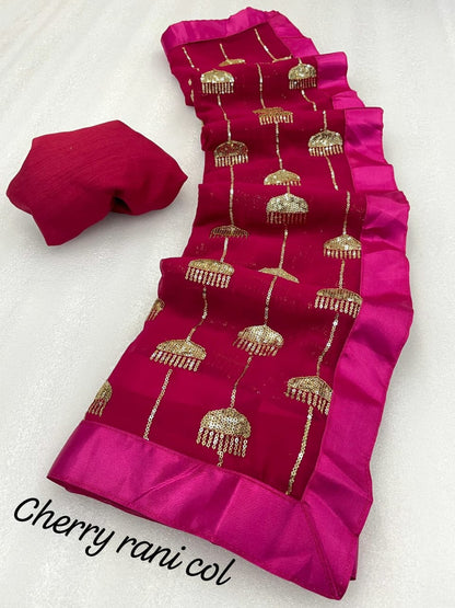Georgette  saree with sequence  work all over  WITH SATIN BORDER