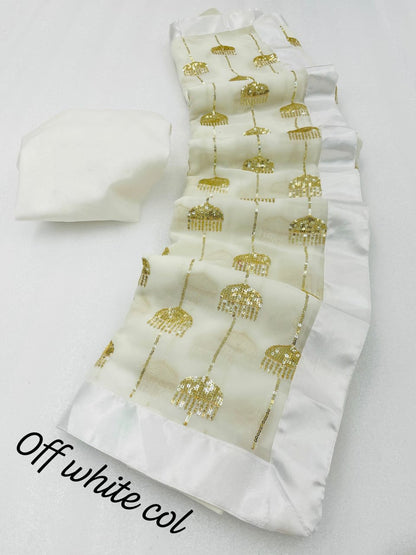 Georgette  saree with sequence  work all over  WITH SATIN BORDER