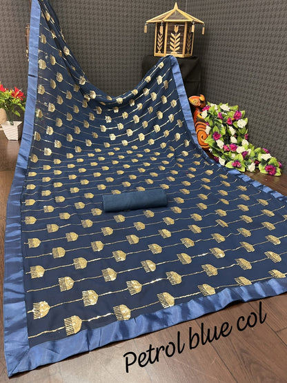 Georgette  saree with sequence  work all over  WITH SATIN BORDER