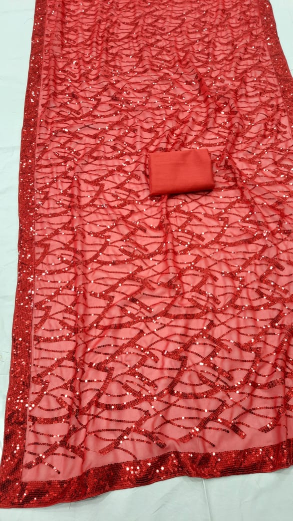 Georgette saree WITH SEQUENCE & Thread  WORK WITH ALL OVER & BORDER WITH WORK