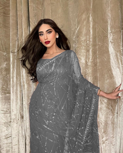 Georgette saree WITH SEQUENCE & Thread  WORK WITH ALL OVER & BORDER WITH WORK