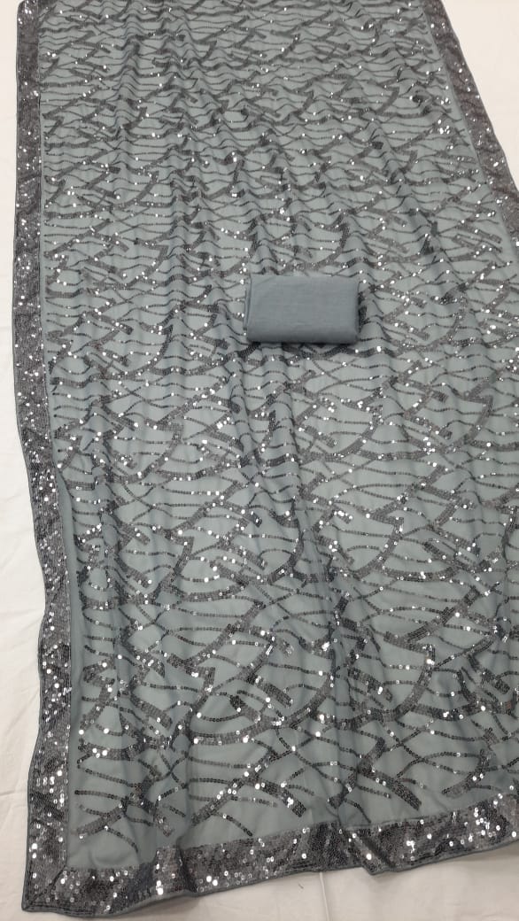 Georgette saree WITH SEQUENCE & Thread  WORK WITH ALL OVER & BORDER WITH WORK