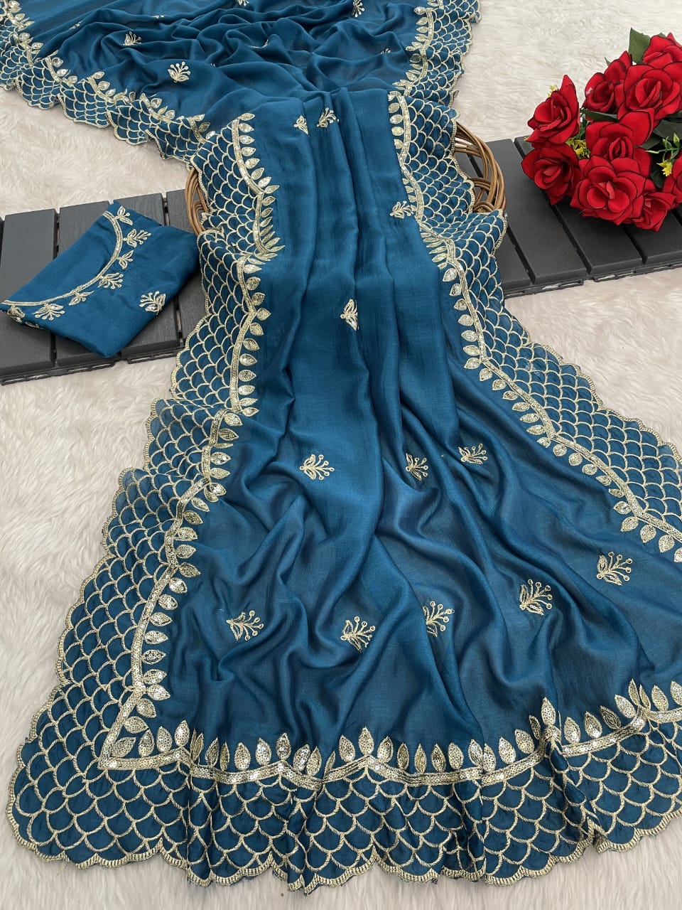 Pure BLOOMING soft VICHITRA SILK sarees with amazing 3mm sequence THREAD EMBROIEDRY work