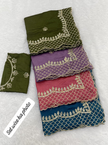 Pure BLOOMING soft VICHITRA SILK sarees with amazing 3mm sequence THREAD EMBROIEDRY work