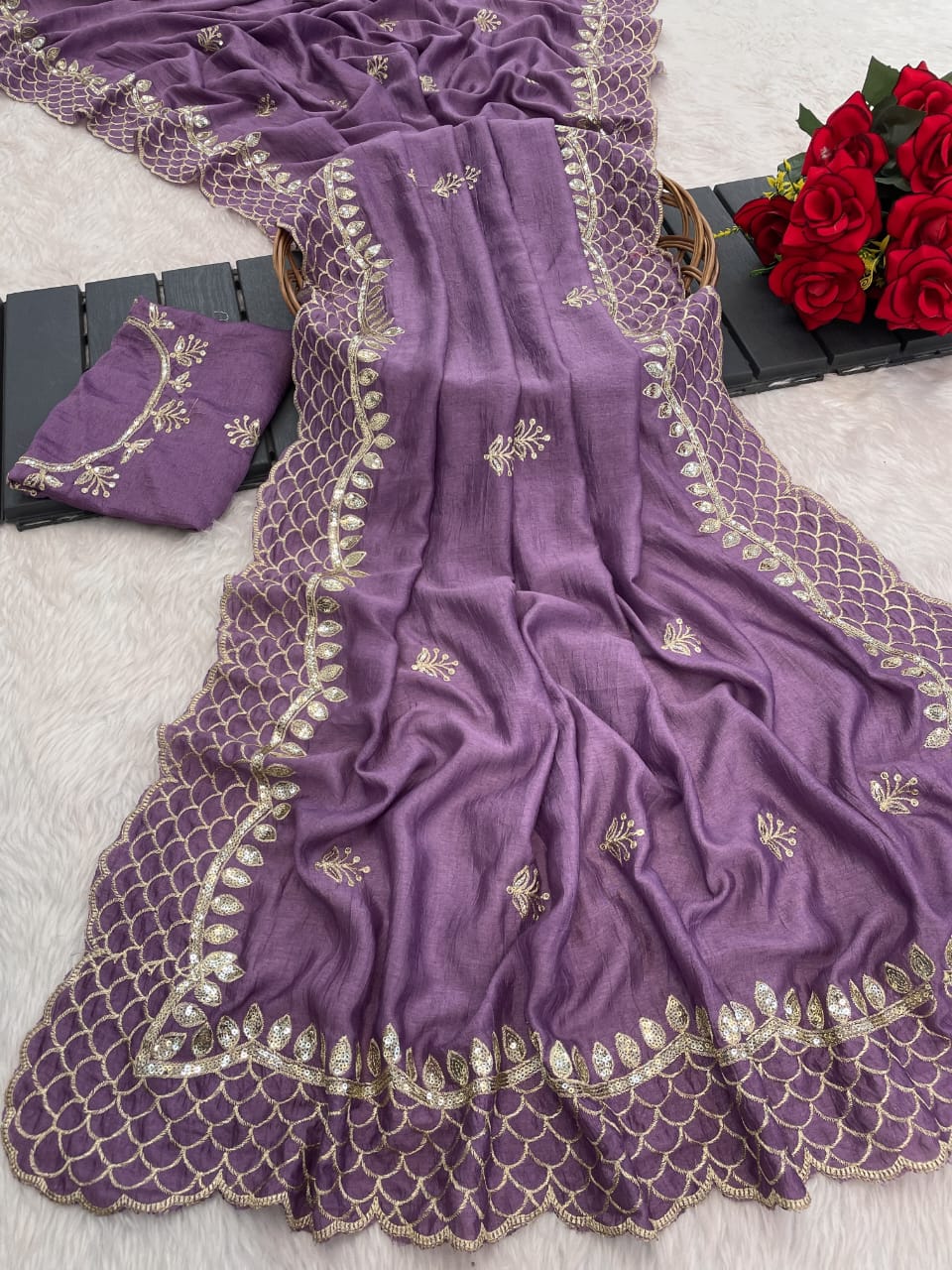 Pure BLOOMING soft VICHITRA SILK sarees with amazing 3mm sequence THREAD EMBROIEDRY work