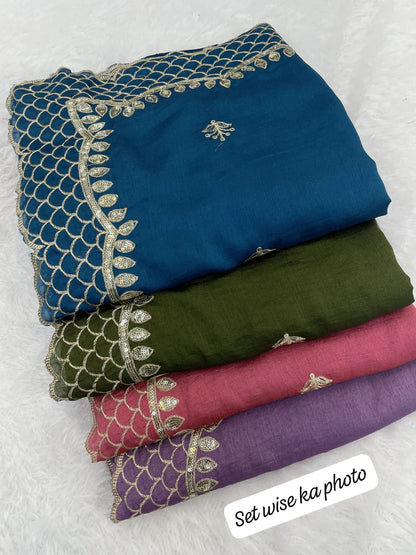 Pure BLOOMING soft VICHITRA SILK sarees with amazing 3mm sequence THREAD EMBROIEDRY work