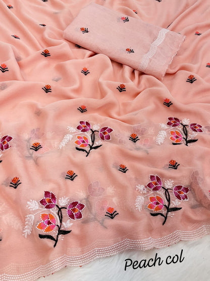 Pure soft  Chiffon sarees with amazing multi thread  work