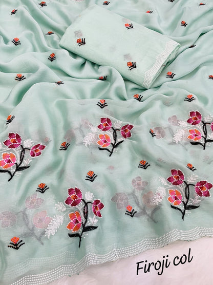 Pure soft  Chiffon sarees with amazing multi thread  work