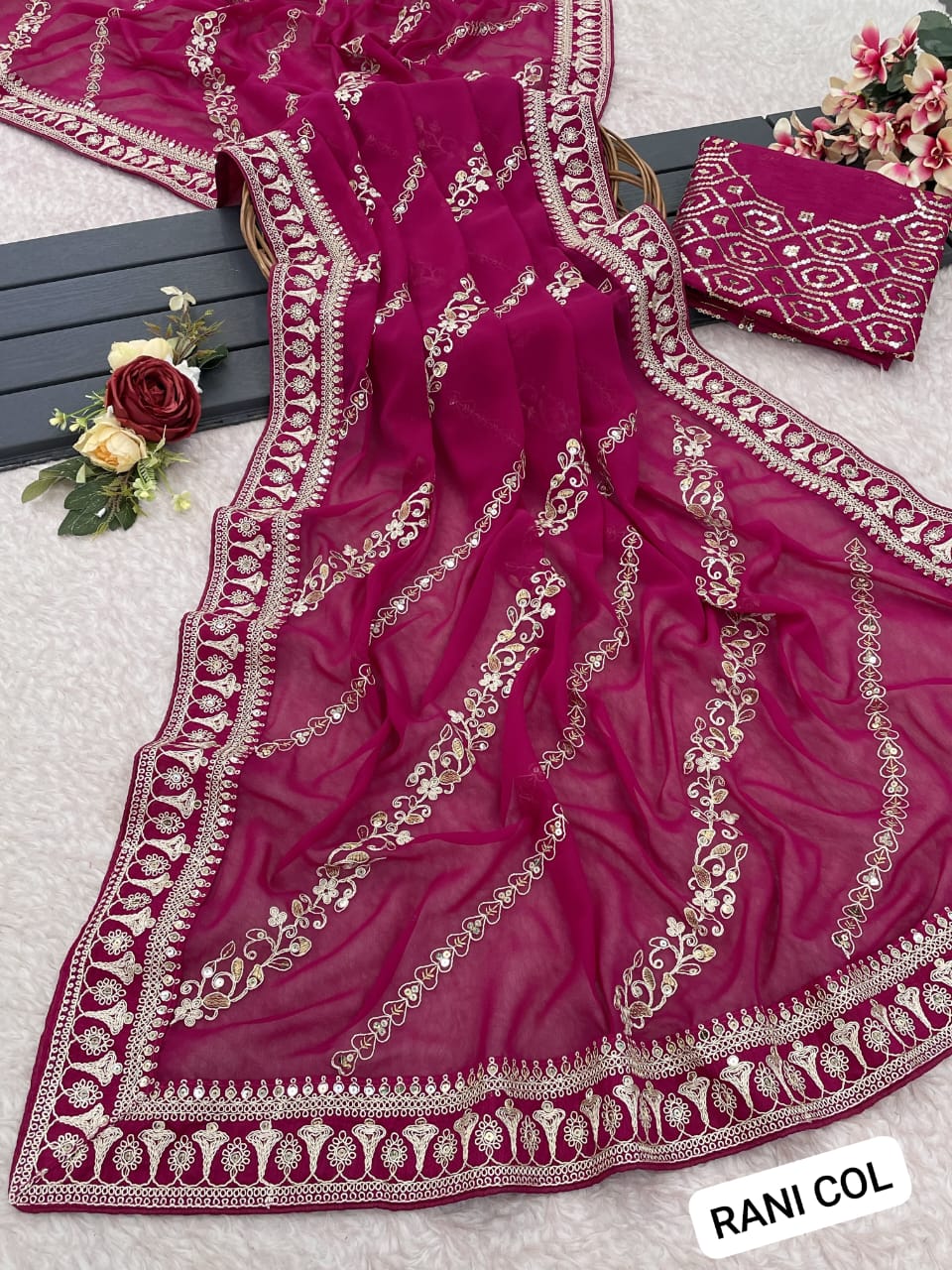 Pure  soft GEORGETTE sarees with amazing CODING SEQUENCE ZARI EMBROIEDRY work