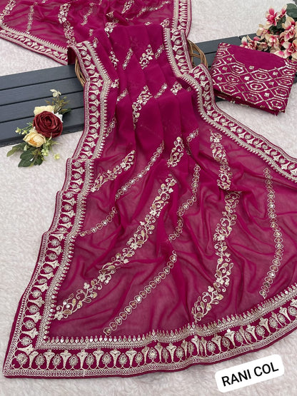 Pure  soft GEORGETTE sarees with amazing CODING SEQUENCE ZARI EMBROIEDRY work