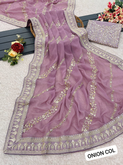 Pure  soft GEORGETTE sarees with amazing CODING SEQUENCE ZARI EMBROIEDRY work