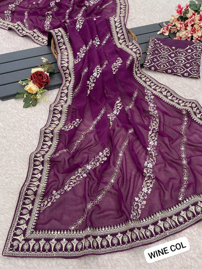 Pure  soft GEORGETTE sarees with amazing CODING SEQUENCE ZARI EMBROIEDRY work