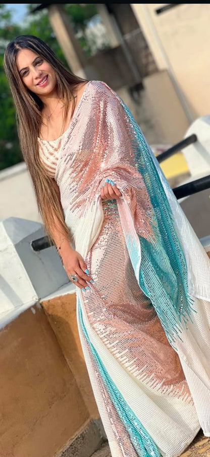 Partywear heavy georgette sequence work saree