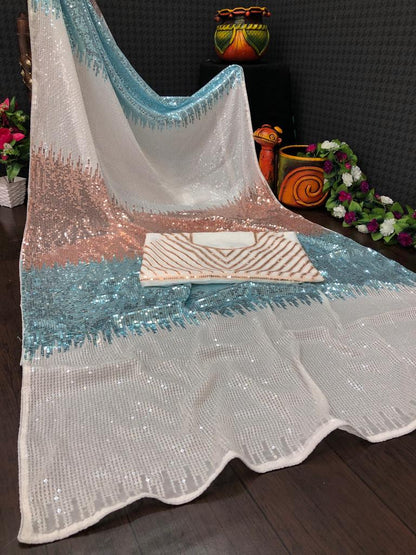 Partywear heavy georgette sequence work saree