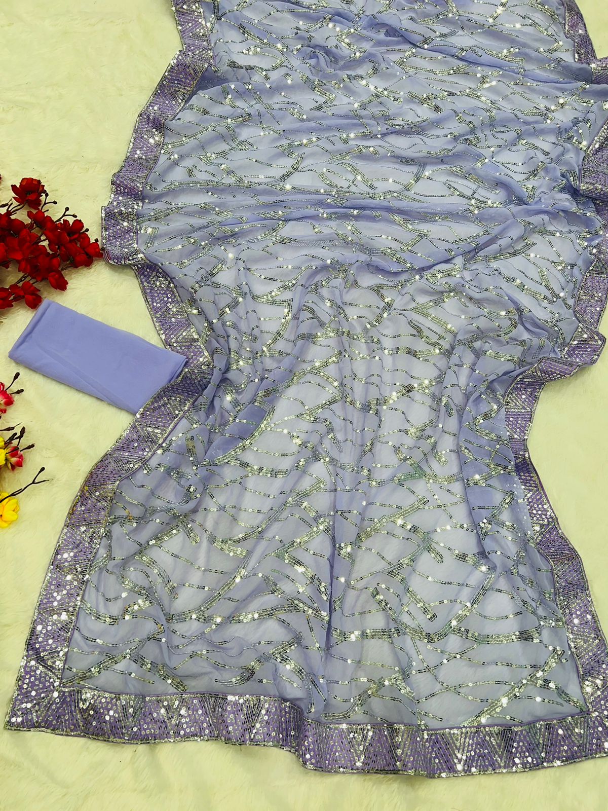Georgette saree WITH SEQUENCE & Thread  WORK