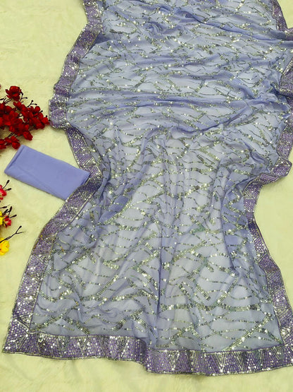 Georgette saree WITH SEQUENCE & Thread  WORK