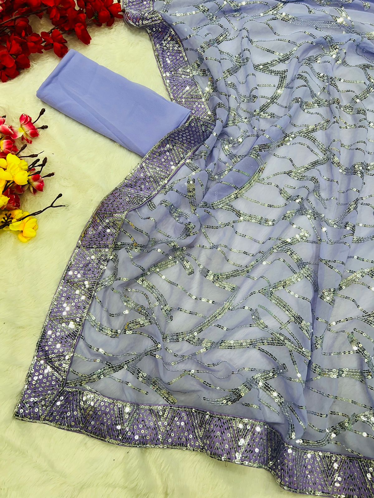 Georgette saree WITH SEQUENCE & Thread  WORK