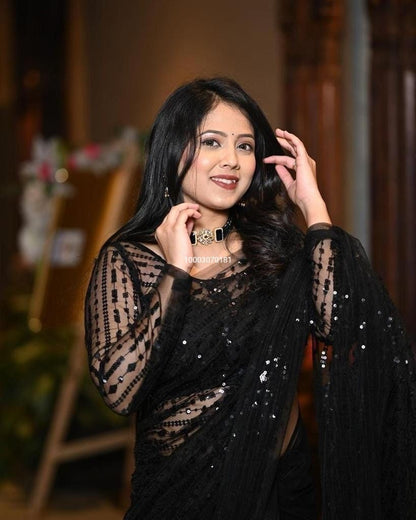 Superb Quality  Mono Net Beautiful  Embroidery Thread Saree