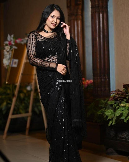 Superb Quality  Mono Net Beautiful  Embroidery Thread Saree