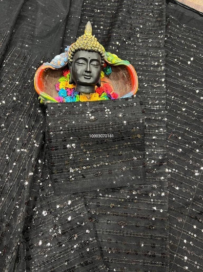 Superb Quality  Mono Net Beautiful  Embroidery Thread Saree