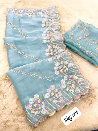 Pure soft zimmy choo Chiffon silk sarees