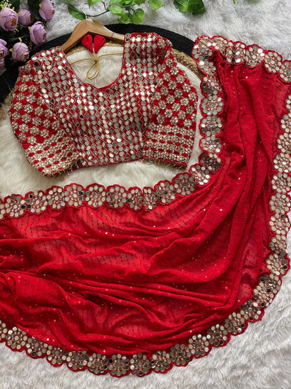 New Bollywood Blockbuster Original Mirror Work Faux Georgette Saree – DF 3429