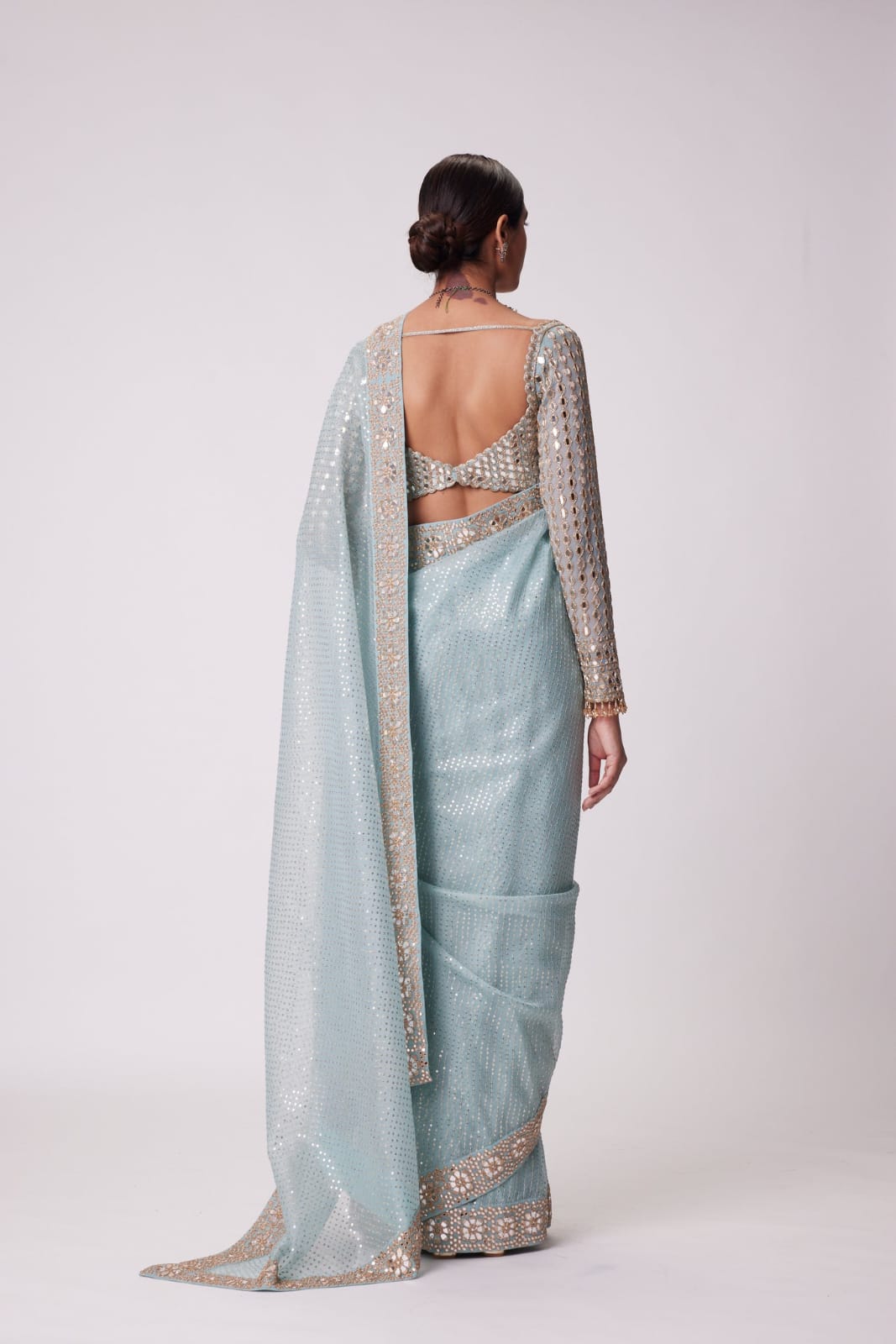 New Bollywood Blockbuster Original Mirror Work Faux Georgette Saree – DF 3431