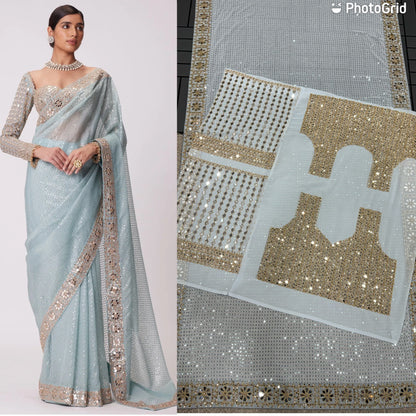 New Bollywood Blockbuster Original Mirror Work Faux Georgette Saree – DF 3431