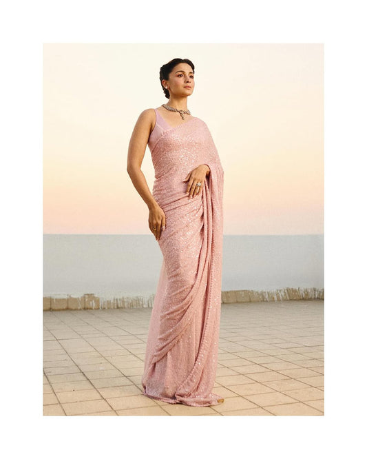 New Bollywood Blockbuster 3MM & 5MM Sequins Faux Georgette Saree