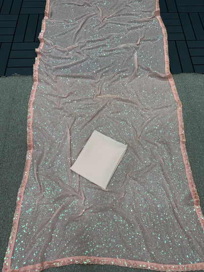 New Bollywood Blockbuster 3MM & 5MM Sequins Faux Georgette Saree