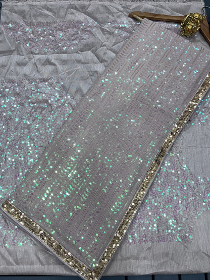 Bollywood Designer Sequin Saree – Rainbow 5MM Work | Georgette Fabric | DF 3416