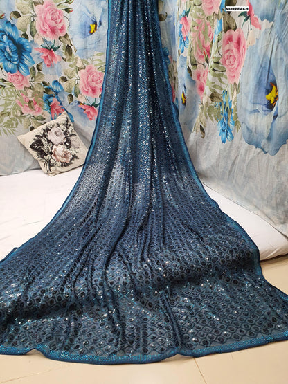 Bollywood Blockbuster Dual Sequin Saree – Heavy Georgette | Swarovski Border | DF 3427