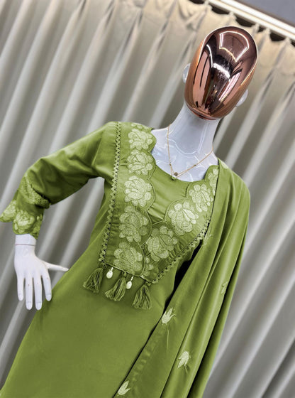 DESIGNER WEAR EXCLUSIVE AND COMFORTABLE SUIT IN REYON SLUB COTTON FABRIC TOP PANT WITH DUPATTA PAIR