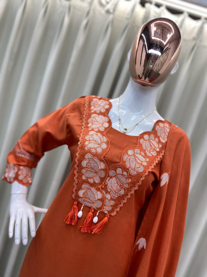 DESIGNER WEAR EXCLUSIVE AND COMFORTABLE SUIT IN REYON SLUB COTTON FABRIC TOP PANT WITH DUPATTA PAIR