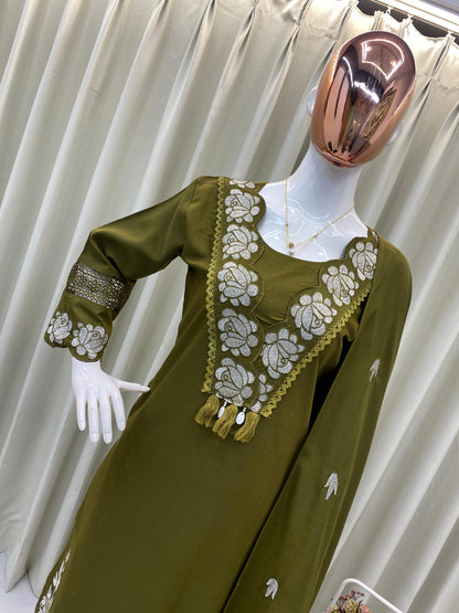 DESIGNER WEAR EXCLUSIVE AND COMFORTABLE SUIT IN REYON SLUB COTTON FABRIC TOP PANT WITH DUPATTA PAIR