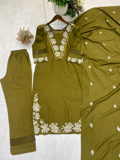 DESIGNER WEAR EXCLUSIVE AND COMFORTABLE SUIT IN REYON SLUB COTTON FABRIC TOP PANT WITH DUPATTA PAIR