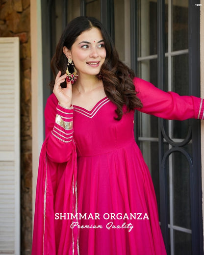 Soft & Premium Shimmer Organza Plazzo Set In Cherry Pink
