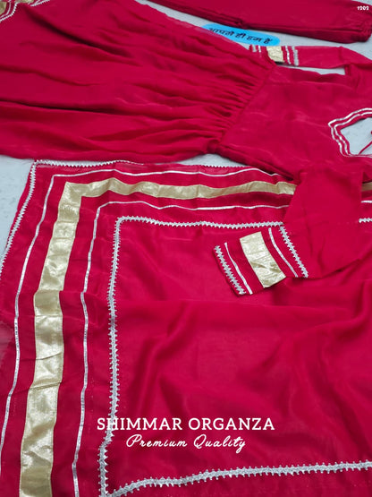 Soft & Premium Shimmer Organza Plazzo Set In Cherry Pink