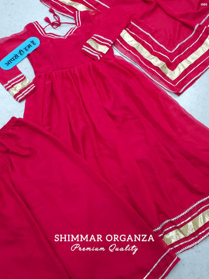 Soft & Premium Shimmer Organza Plazzo Set In Cherry Pink