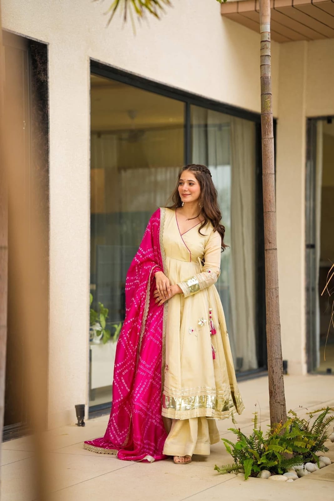 Purely Handmade Anarkali Plazzo Set & Bandhani Dupatta For A Royal Festive Look