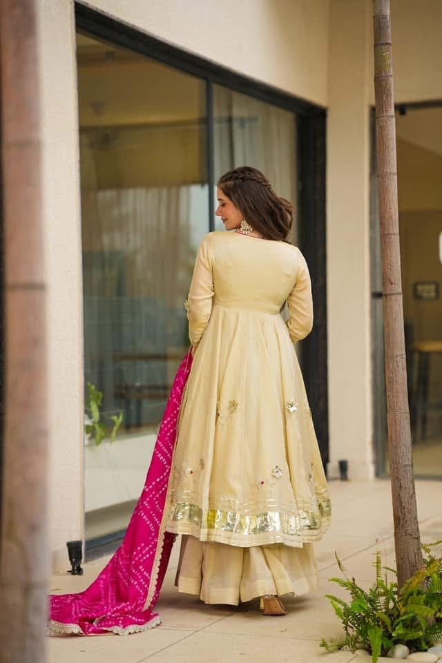 Purely Handmade Anarkali Plazzo Set & Bandhani Dupatta For A Royal Festive Look